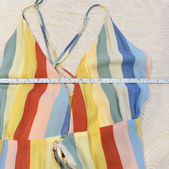 Reformation Sunburst Wrap Midi Dress Rainbow Stripe Spaghetti Strap Large Resort - Picture 8 of 9